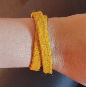 Rustic cuff yellow calf hair wrap bracelet